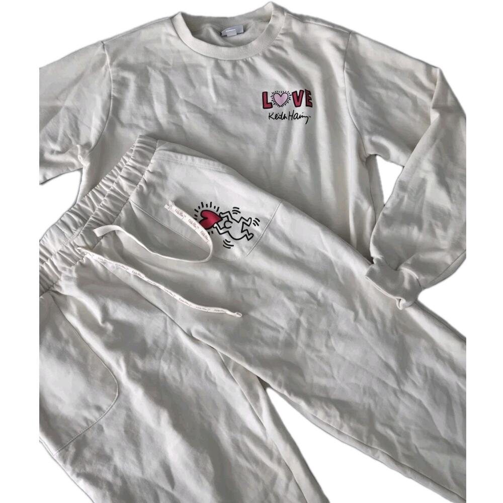 Keith Haring Ivory Love Fleece Sweatsuit Women’s Sz M EUC